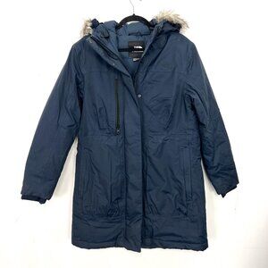 Northface Downtown Parka Coat Women's Medium Navy Fur Hood Down Fill Insulated